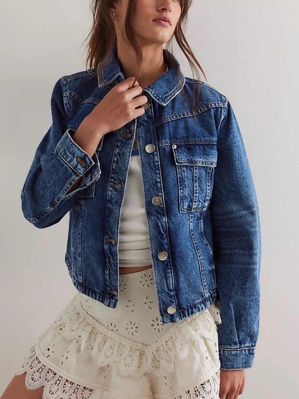 NWT Free People We The Free Jade Denim Jacket High low High Dove Medium wash S - Picture 2 of 16